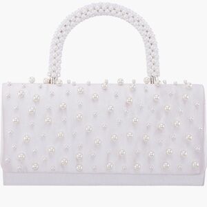 Elegant Nina White Pearl-Embellished Clutch